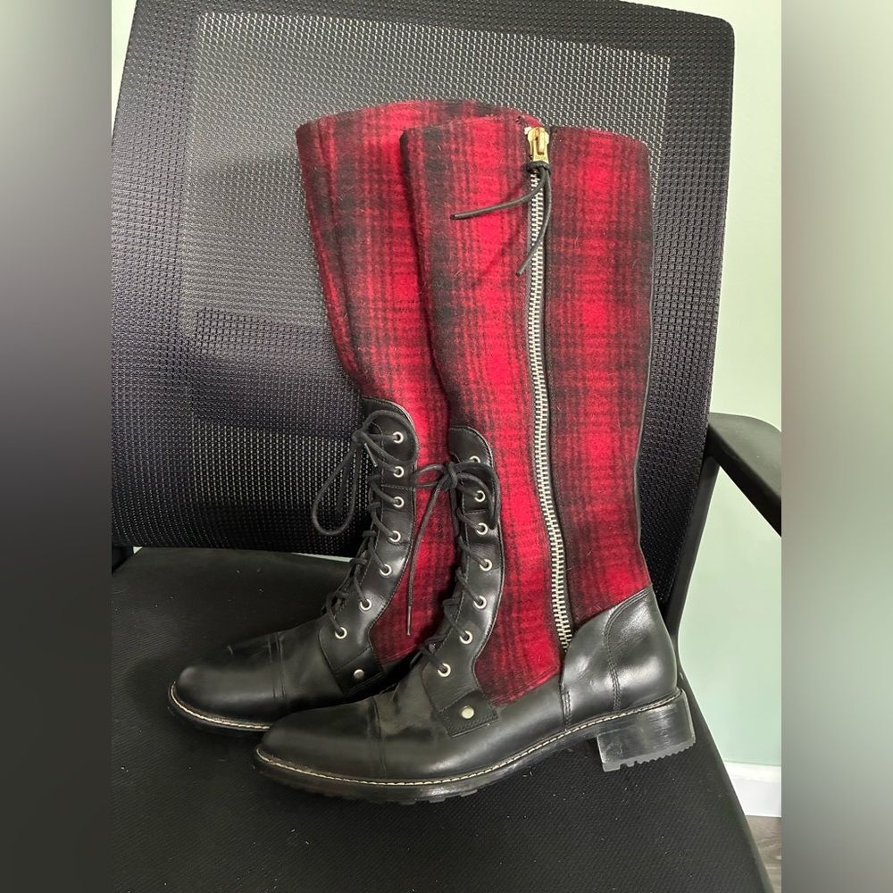 WOOLRICH ROADHOUSE RED PLAID RIDING TALL MID CALF BOOTS WOMENS SIZE 8.5